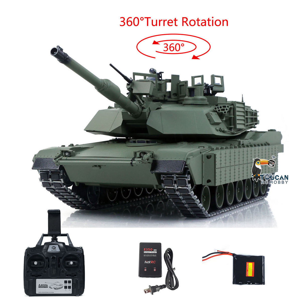 In Stock TUSK I TOUCAN 1:16 Metal M1A2 Abrams RC Tank 360 Turret Rotation IR Barrel Elevation Recoil Dual Smoke Units Electric Periscope