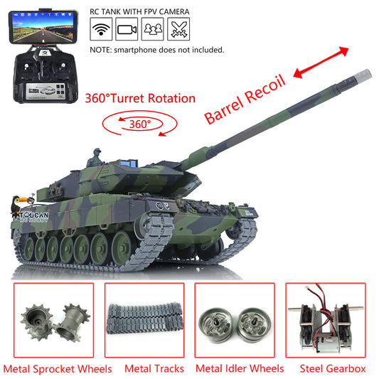 Henglong 1/16 TK7.0 Promotion German Leopard2A6 RTR RC Tank 3889 with 360 Degrees Turret Barrel Recoil Smoke BB IR Metal Tracks Sprockets Idlers Wheels Gearbox