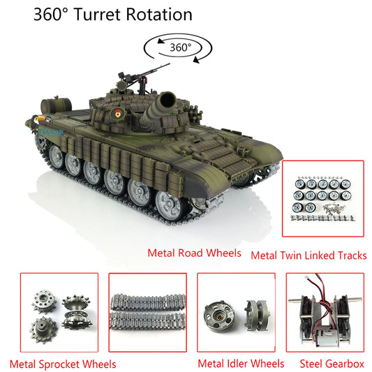 TOUCAN RC HOBBY Henglong 1/16 TK7.0 Russian T72 RTR RC Tank 3939 with BB IR 360 Degrees Turret Smoke Metal Tracks Gearbox Sprockets Idlers Road Wheels