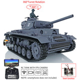 2.4Ghz 1/16 Scale TK7.0 Plastic Version Henglong Panzer III L RTR RC Model Tank 3848 with 360 Turret Gearbox Smoke Sound FPV