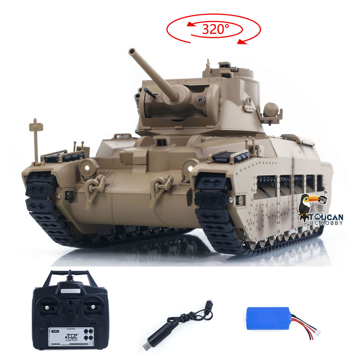 Tongde 1/16 Remote Control Military Tank Matilda III IV Turret Rotation 320 Degree IR Lights Sounds RC Electric Model Smoke Unit