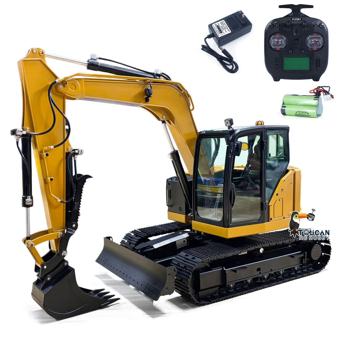 Metal 1/14 C308 Radio Control Hydraulic Excavator 4Valve RC Digger Engineering Vehicle Flysky ST8 Radio Lights Battery Assembled