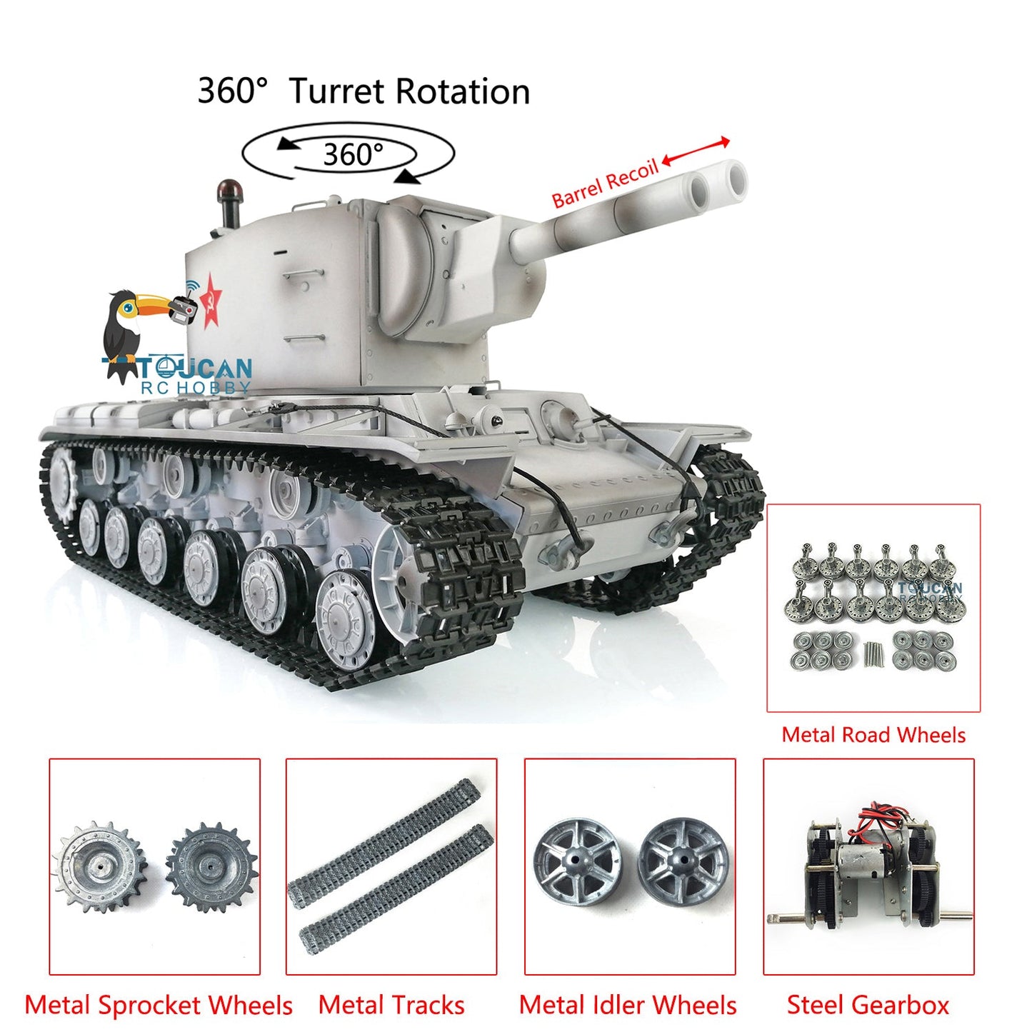 Henglong 1/16 TK7.0 Soviet KV-2 Gigant 3949 RTR RC Tank Barrel Recoil BB IR 360 Degrees Turret Metal Tracks Gearbox Sprockets Idlers Road Wheels
