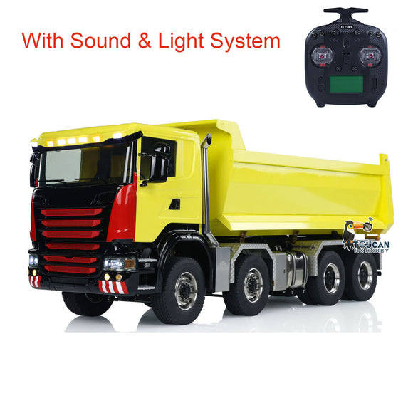 Metal 1/14 Hydraulic RC Roll Off Dumper Truck 8x8 Differential Lock Axles 3Speed Transmitter Light Sound