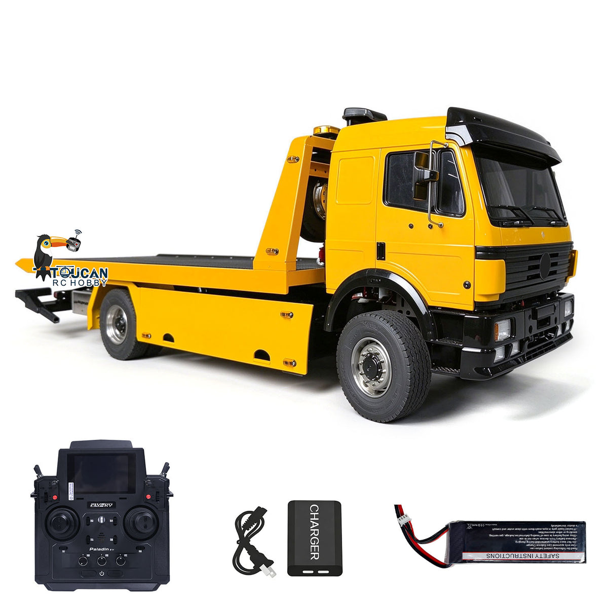 TOUCAN RC HOBBY Metal 4x4 1/14 Remote Control Hydraulic Road Rescue Truck 3348 3-Speed Gearbox Flatbed Tow Trucks Rollback Wrecker Diff Locks