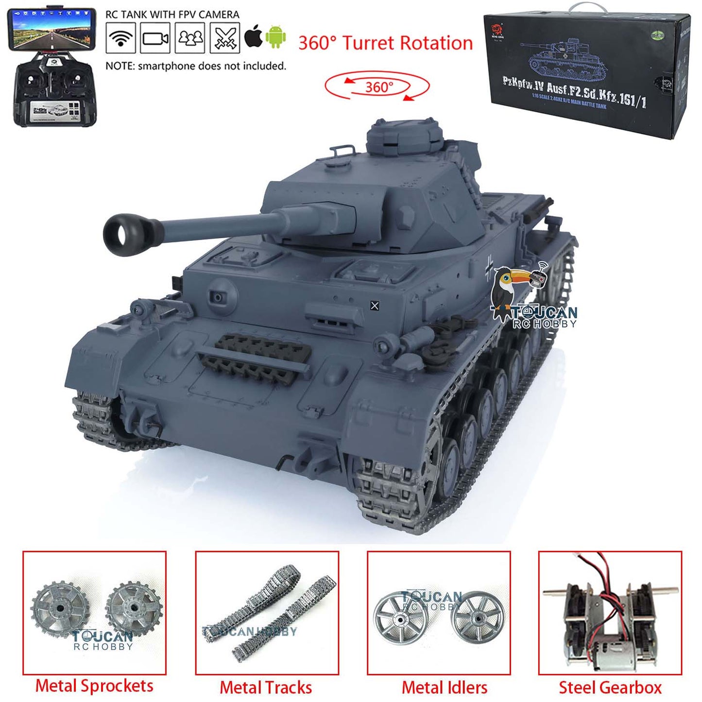 1/16 Maßstab TK7.0 Verbesserter Henglong Panzer IV F2 RTR RC FPV Modellpanzer 3859 360 Turmketten Kettenräder Leiträder Laufräder