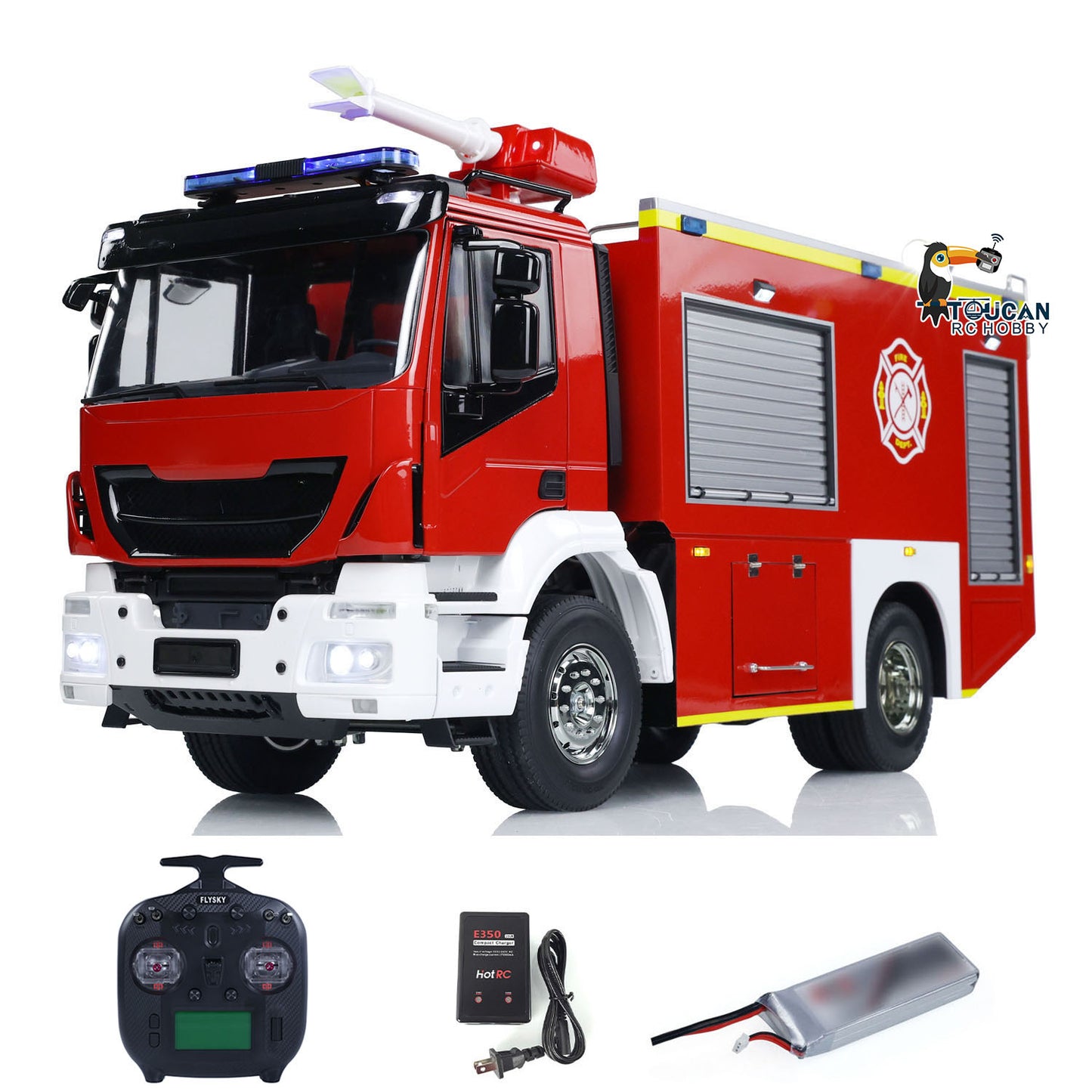 1/14 RC Feuerwehrauto 4x2 Zusammengebautes Rettungsfahrzeug 2-Gang-Getriebe Licht Sound Lackiertes Fahrzeug 