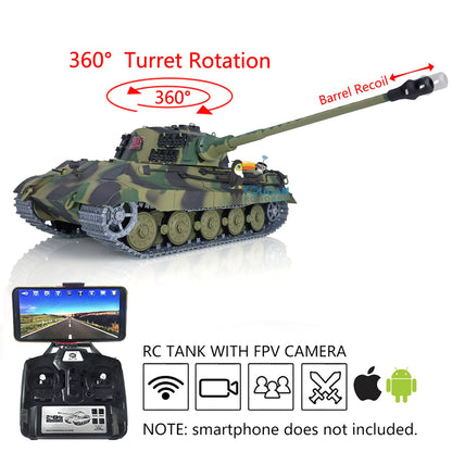 Henglong 1/16 TK7.0 Promotion King Tiger 3888A RTR RC Tank Barrel Recoil 360 Degrees Turret BB IR Smoke Metal Tracks Sprockets Idlers Wheels Gearbox