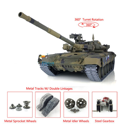 Henglong 1/16 TK7.0 Promotion Russia T90 RTR RC Tank 3938 with 360 Degrees Turret Red Eyes BB IR Smoke Metal Idlers Sprockets Wheels