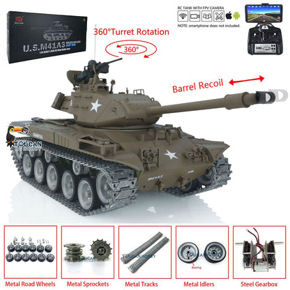 Henglong 1/16 TK7.0 3839 USA Walker Bulldog RTR RC Tank FPV 360 Degrees Turret IR BB Smoke Metal Sprockets Idlers Road Wheels Gearbox Tracks