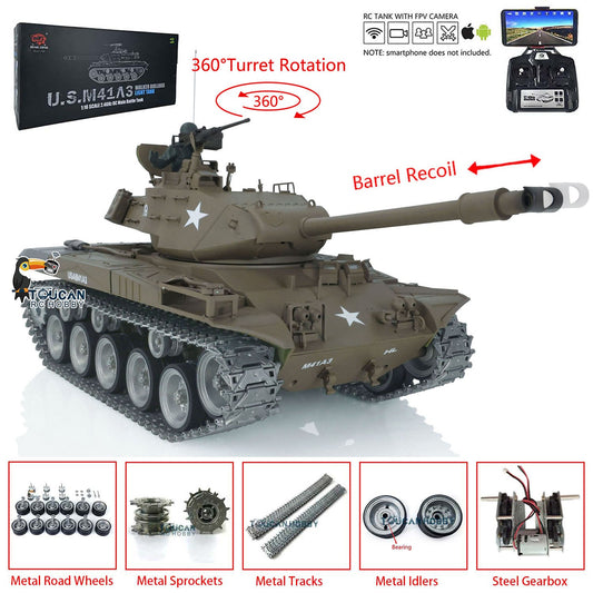 Henglong 1/16 TK7.0 3839 USA Walker Bulldog RTR RC Tank FPV 360 Degrees Turret IR BB Smoke Metal Sprockets Idlers Road Wheels Gearbox Tracks