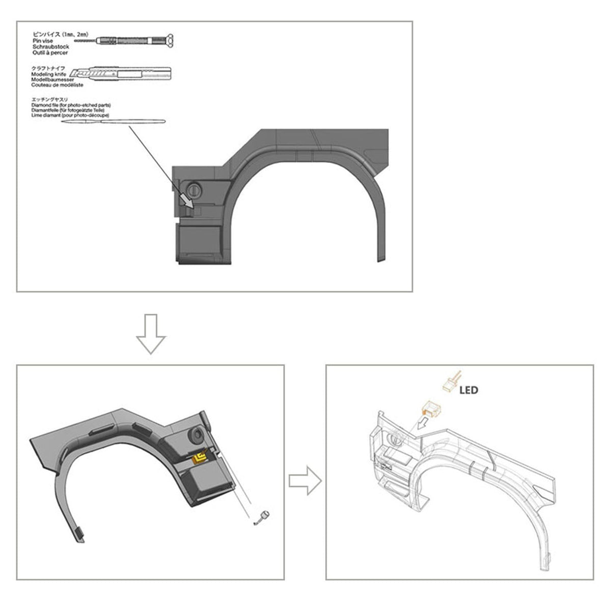 Fußpedal-Licht, Kunststoff, 3 V, LED-Blinkerlampe für DIY TAMIYA 1:14 Fernbedienungs-Sattelzugmaschine R620 R470 Modellauto-Zubehör-Upgrade