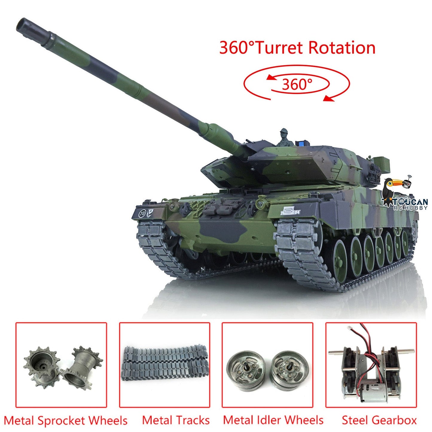 Henglong 1/16 TK7.0 Leopard2A6 RTR RC Tank 3889 with 360 Degrees Turret BB Infrared Combat Smoke Metal Tracks Sprockets Idlers Wheels
