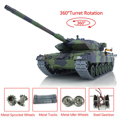 Henglong 1/16 TK7.0 Leopard2A6 RTR RC Tank 3889 with 360 Degrees Turret BB Infrared Combat Smoke Metal Tracks Sprockets Idlers Wheels
