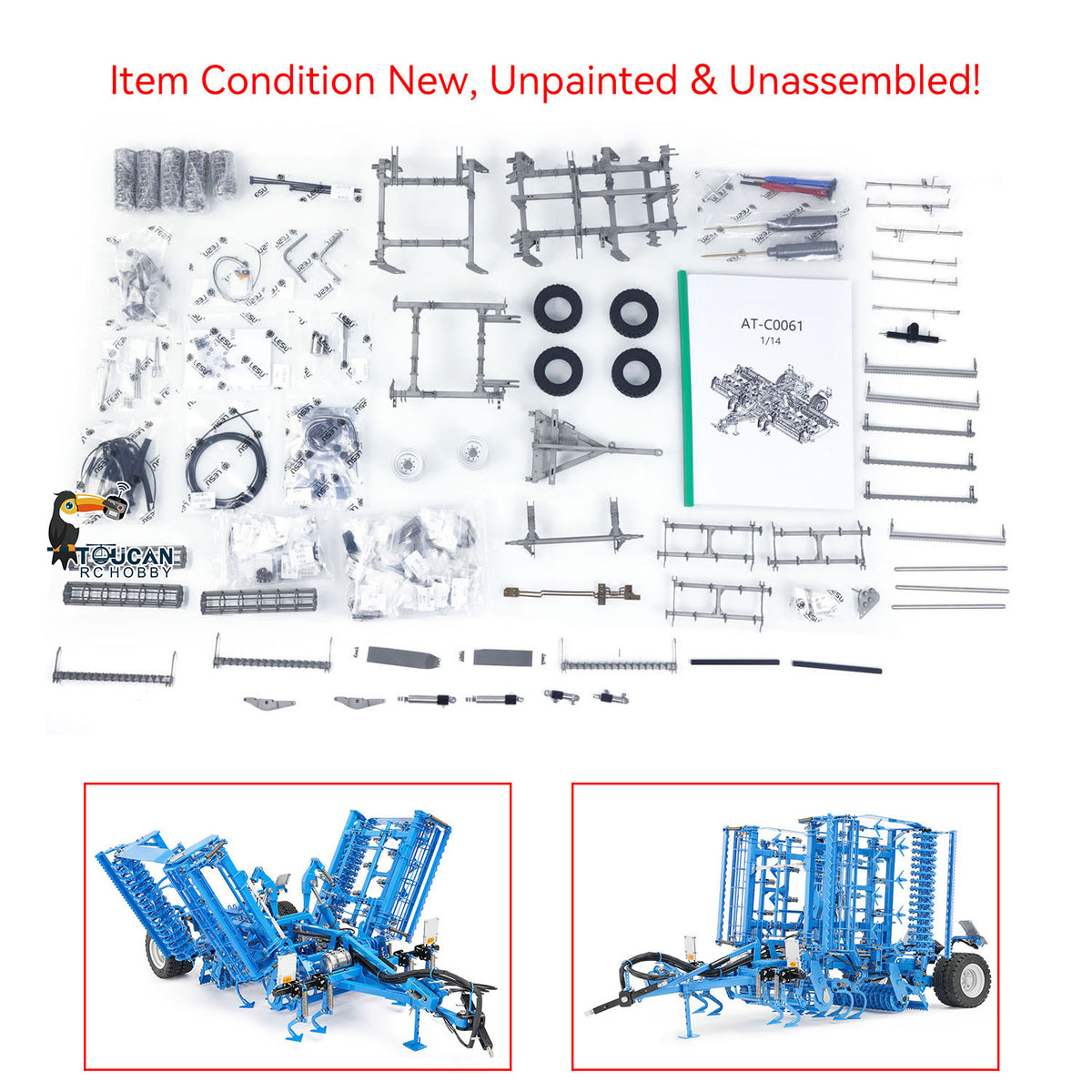 In Stock TOUCAN RC HOBBY LESU Metal 1/14 RC Tractor Truck AOUE 1050 4x4 Hydraulic Farm vehicle K500 Seedbed Pre-sowing Soil Preparation Planter Plough Light Sound