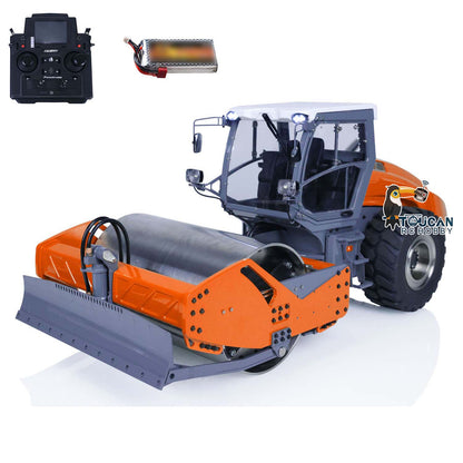 TOUCAN RC HOBBY LESU Aoue H13i 1/14 Metal Hydraulic RC Road Roller A0009 Lock Differential Axles Front Shovel Light Sound System for Backyard Fun