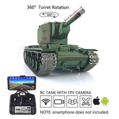 Henglong 1/16 TK7.0 Promotion Soviet KV-2 RTR RC Tank 3949 FPV Barrel Recoil 360 Degrees Turret Smoke IR BB Metal Tracks Sprockets Idlers Wheels Gearbox
