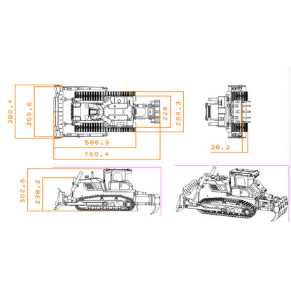 USED Metal 1/12 Remote Control Hydraulic Bulldozer D155AX RTR Heavy Dozer Model 7 Way Valve 3.0L Oil Pump 5 Plows Radio Master TX15 Radio Battery teshulianjie