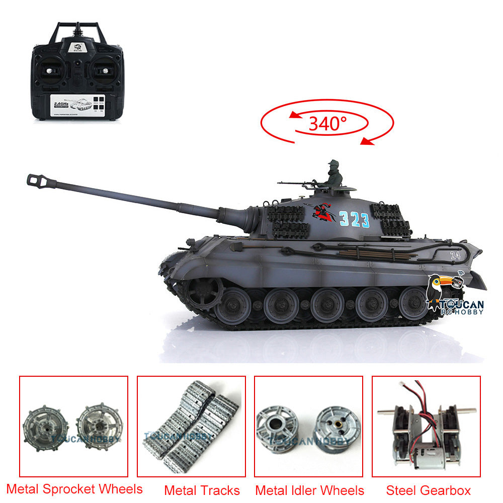 Henglong 1/16 7.0 Upgraded King Tiger 3888A RTR RC Tank BB Infrared Combat Smoke Metal Barrel Tracks Drive Idler Wheels Gearbox
