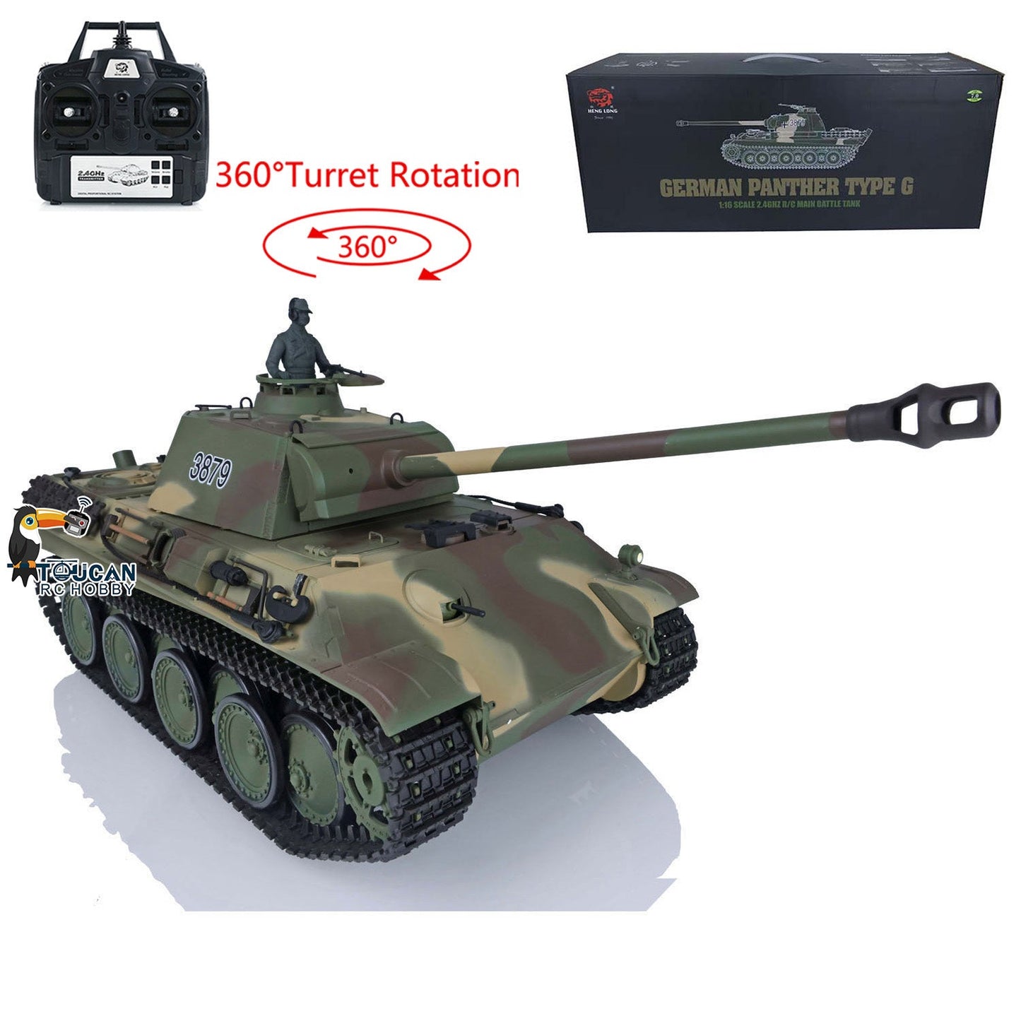 Henglong Plastic 1/16 TK7.0 3879/3878 German Panther G Soviet KV-1 RTR RC Tank 360 Degrees Turret Infrared Combat BB Smoke Metal Barrel