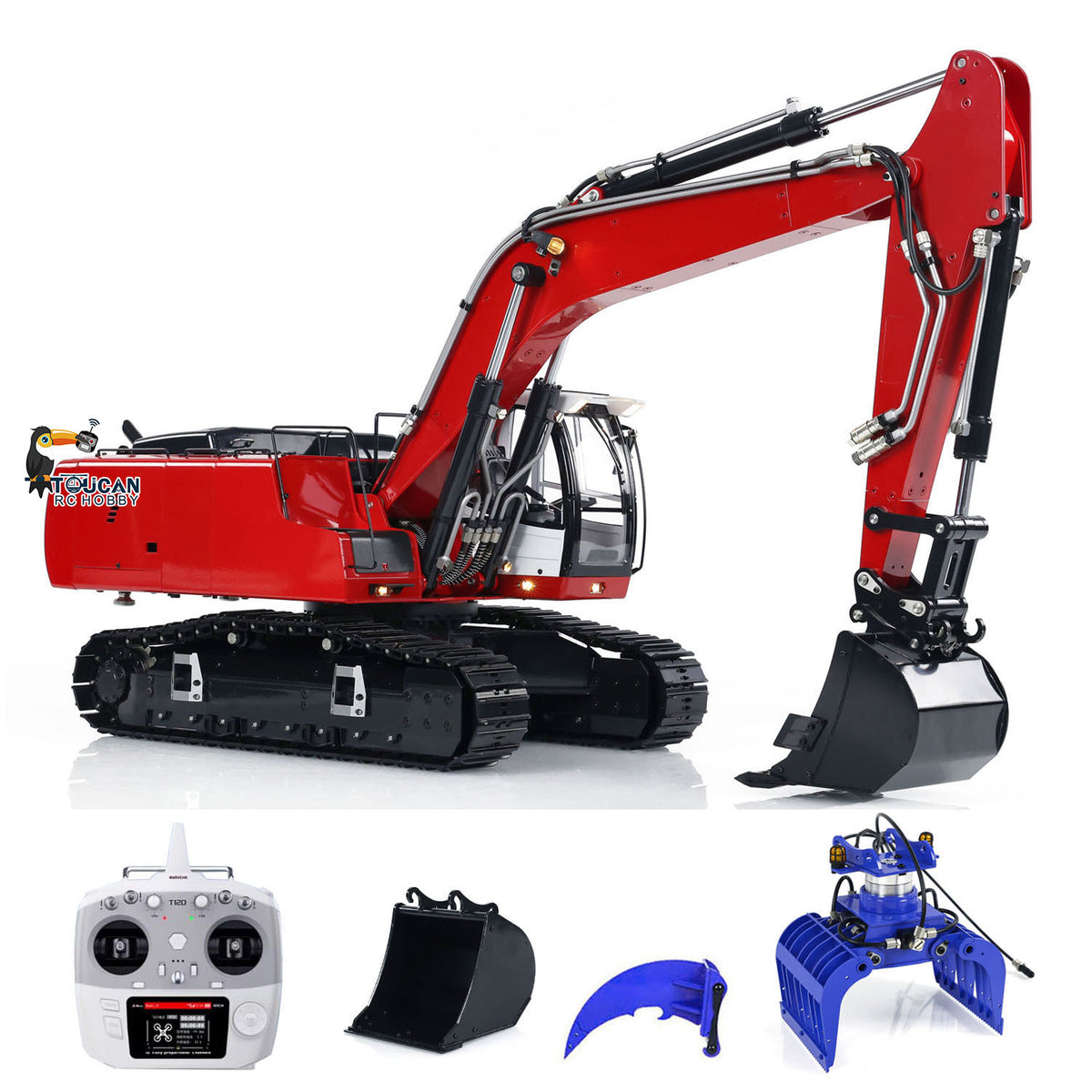 TOUCAN RC HOBBY MTM 946 1/14 RC Hydraulic Excavator Engineering Vehicle Metal Bucket Ripper T12D Remote Controller 5-way Valves for Model Enthusiasts