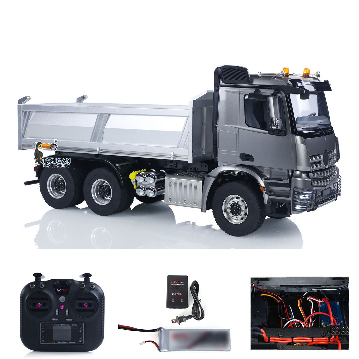 Schnelles freies Verschiffen Metall-Chassis-Modell RTR 1/14 RC Hydraulischer Dumper 2-Gang-Fernbedienung Kipper Auto 3 Achsen KEINE Sperrdifferentialachse Radiobatterie