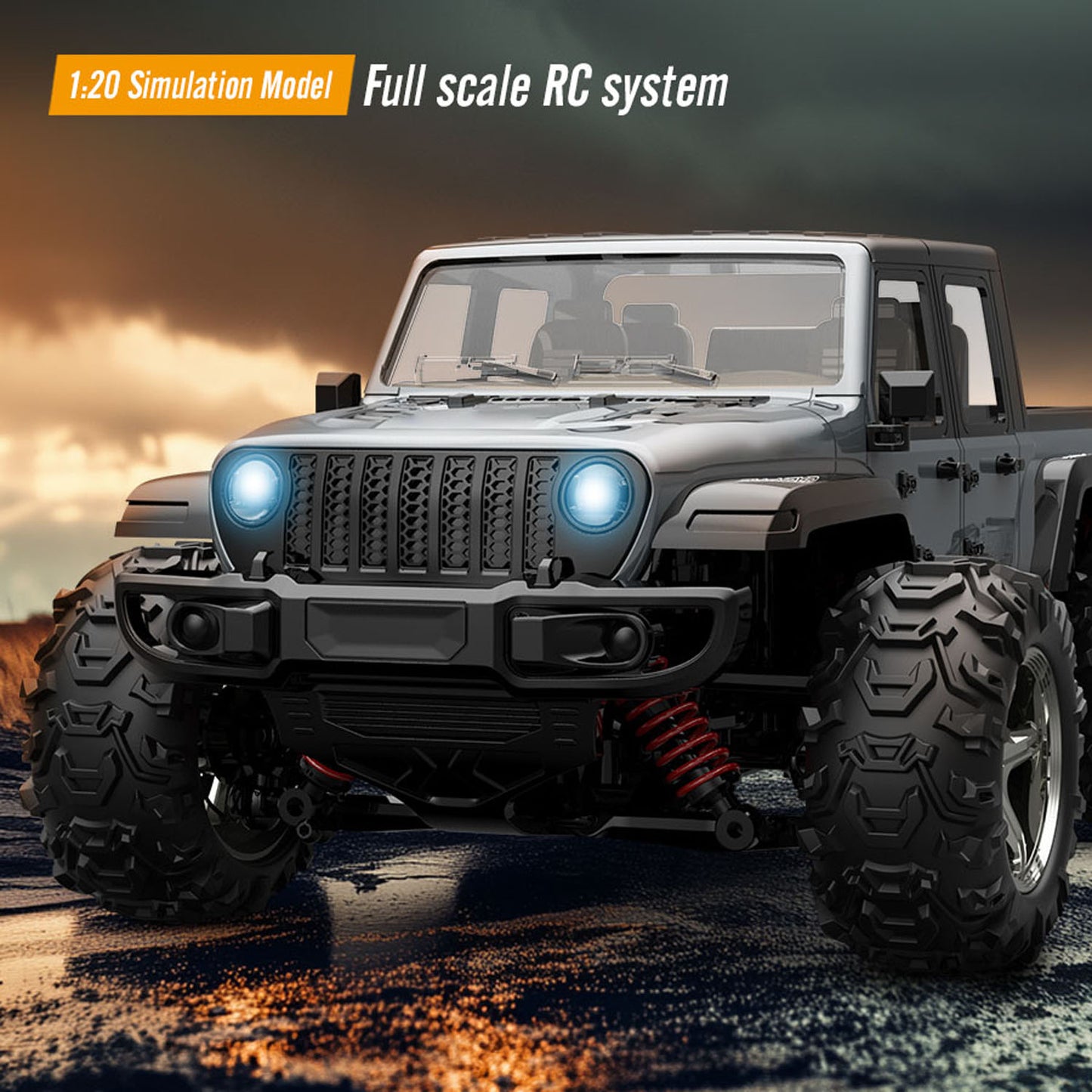 1/20 RC Hochgeschwindigkeits-Pickup-Truck C8819 4WD 2.4G Fernbedienung Geländewagen Heberad LED-Leuchten Motor Betriebsbereites Auto