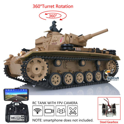 Henglong 1/16 Plastic 7.0 3848 3849 Panzer III H L RC Tank FPV 360 Degree Turret Infrared System BB Smoke Steel Driving Gearbox Metal Barrel