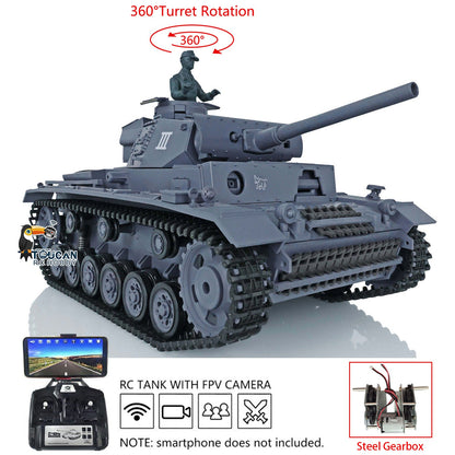 Henglong 1/16 Plastic 7.0 3848 3849 Panzer III H L RC Tank FPV 360 Degree Turret Infrared System BB Smoke Steel Driving Gearbox Metal Barrel