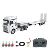 HUINA 1/64 Remote Control Tractor Truck 9900 W/ 3Axle Plastic Semi Flatbed Trailer Lights Sound Effect Manual Support Legs