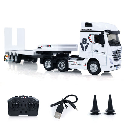 TOUCAN RC HOBBY Fast Free ShippingRTR HUINA 1/64 Remote Control Tractor Truck 9900 W/ 3Axle Plastic Semi Flatbed Trailer Lights Sound Effect Manual Support Legs