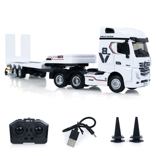 TOUCAN RC HOBBY Fast Free Shipping RTR HUINA 1/64 Remote Control Tractor Truck 9900 W/ 3Axle Plastic Semi Flatbed Trailer Lights Sound Effect Manual Support Legs