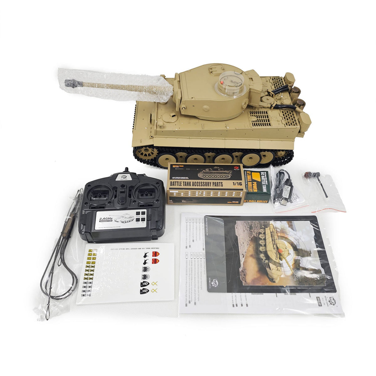 2.4Ghz Henglong 1/16 7.0 Plastic German Tiger I 3818 RTR RC Tank BB IR Barrel Recoil Metal Suspension Arm Gearbox Smoke Special Spray Painting