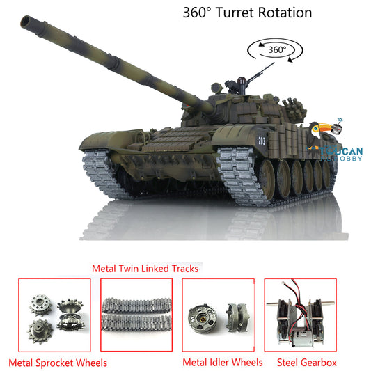 Henglong 1/16 TK7.0 Promotion 3939 Russian T72 RTR RC Tank with Armored BB IR Smoke 360 Degrees Turret Metal Gearbox Tracks Sprockets Idlers Wheels