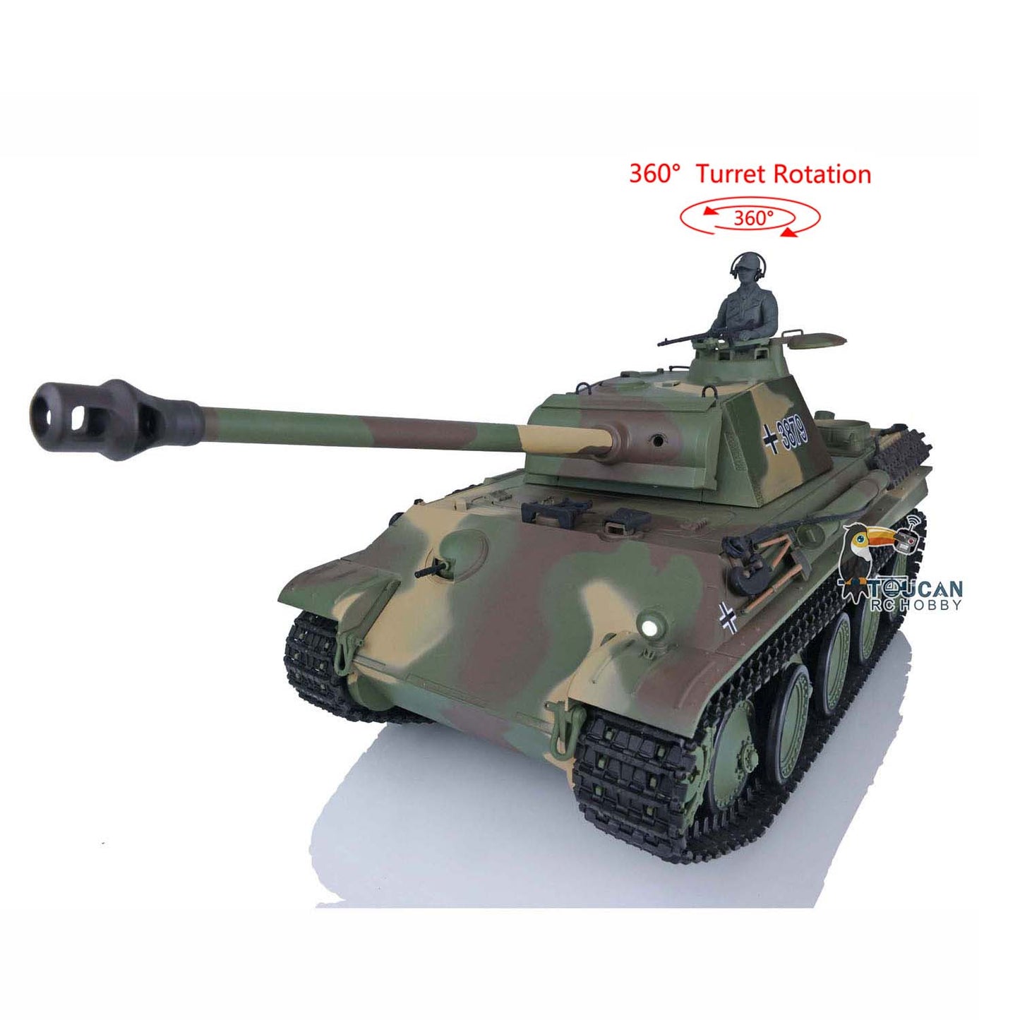 Henglong TK7.0 Deutscher Panther G aus Kunststoff im Maßstab 1/16, fahrbereit, ferngesteuerter Modellpanzer 3879 mit 360-Grad-Turmketten und Kettenrädern
