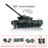 2,4G Henglong 1/16 Maßstab TK7.0 Metall Leopard2A6 Betriebsbereiter ferngesteuerter Panzer 3889 mit 360° Turmketten Kettenräder Leiträder