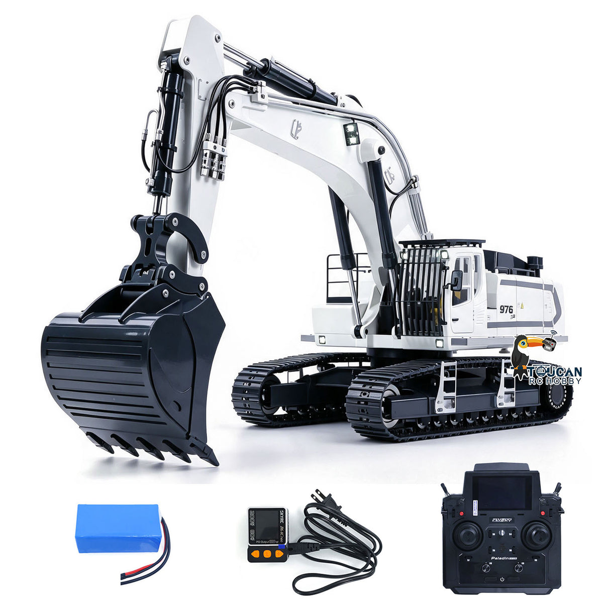 TOUCAN RC HOBBY 1/12 Metal Hydraulic Remote Control Excavator LR976 6CH Valves RC Digger RTR Model Dual Pump Brushless Motor Light Sound System
