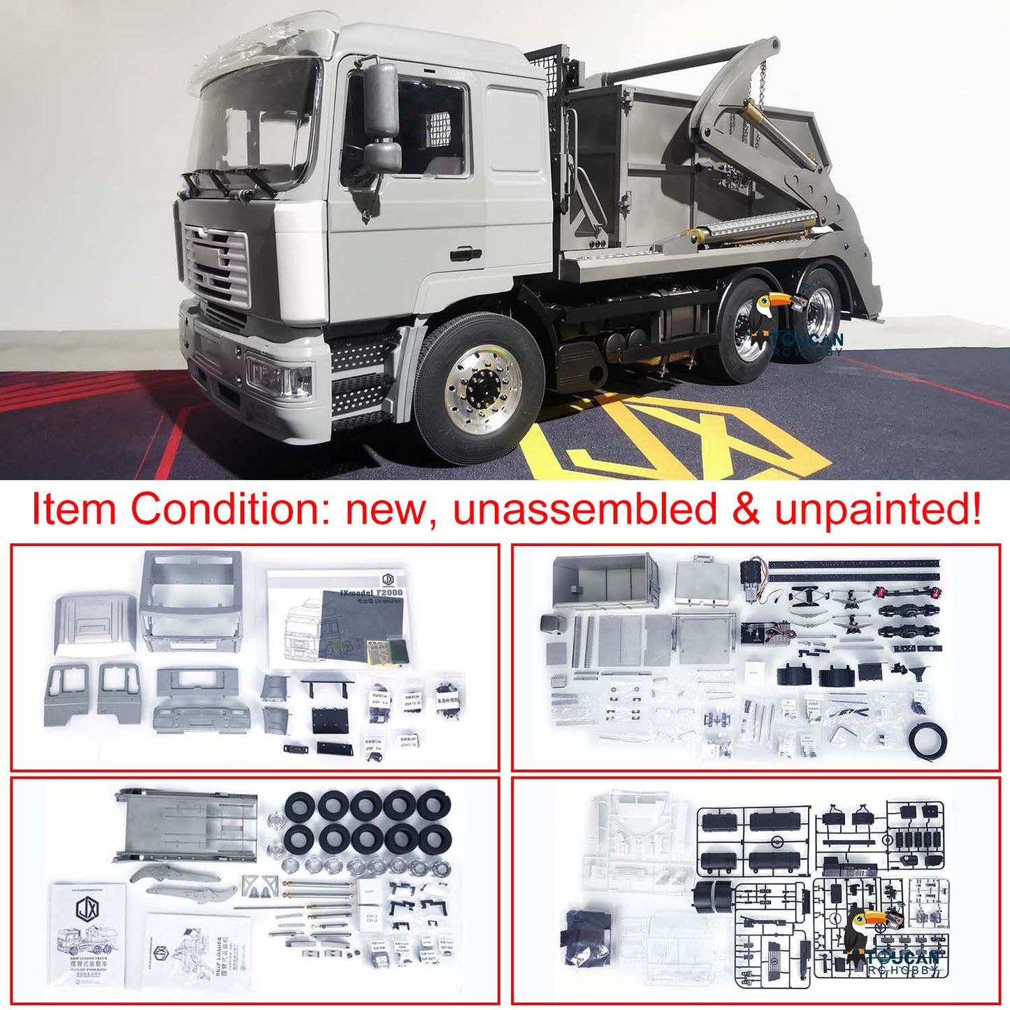 JXMODEL 1/14 6x4 Metall RC Hydraulischer Absetzkipper Funkgesteuerter LKW VL18U F2000 Schwenkarmautos Modellbausatz Licht-Soundsystem