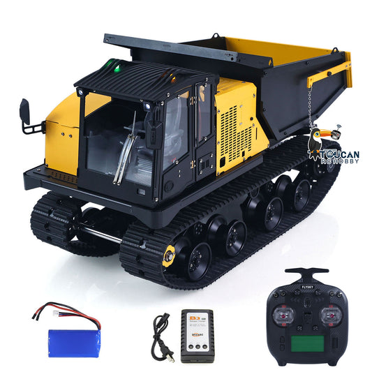 WKLC Metal 1/14 Hydraulic RC Dump Truck T14R Crawler Tracked Tipper Construction Machine Light Sound System Flysky ST8 Radio