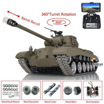 Henglong 1/16 TK7.0 Customized USA M26 Pershing 3838 RTR RC Tank FPV BB IR 360 Degrees Turret Smoke Metal Tracks Drive Road Idlers Wheels Gearbox