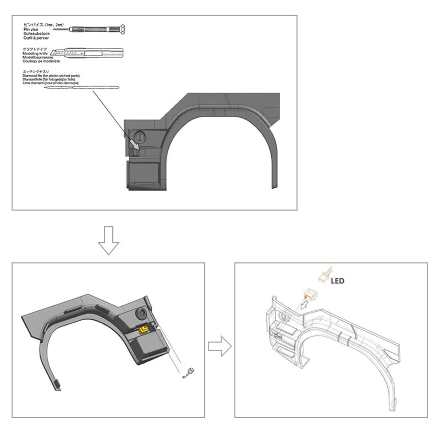 Fußpedal-Licht, Kunststoff, 3 V, LED-Blinkerlampe für DIY TAMIYA 1:14 Fernbedienungs-Sattelzugmaschine R620 R470 Modellauto-Zubehör-Upgrade