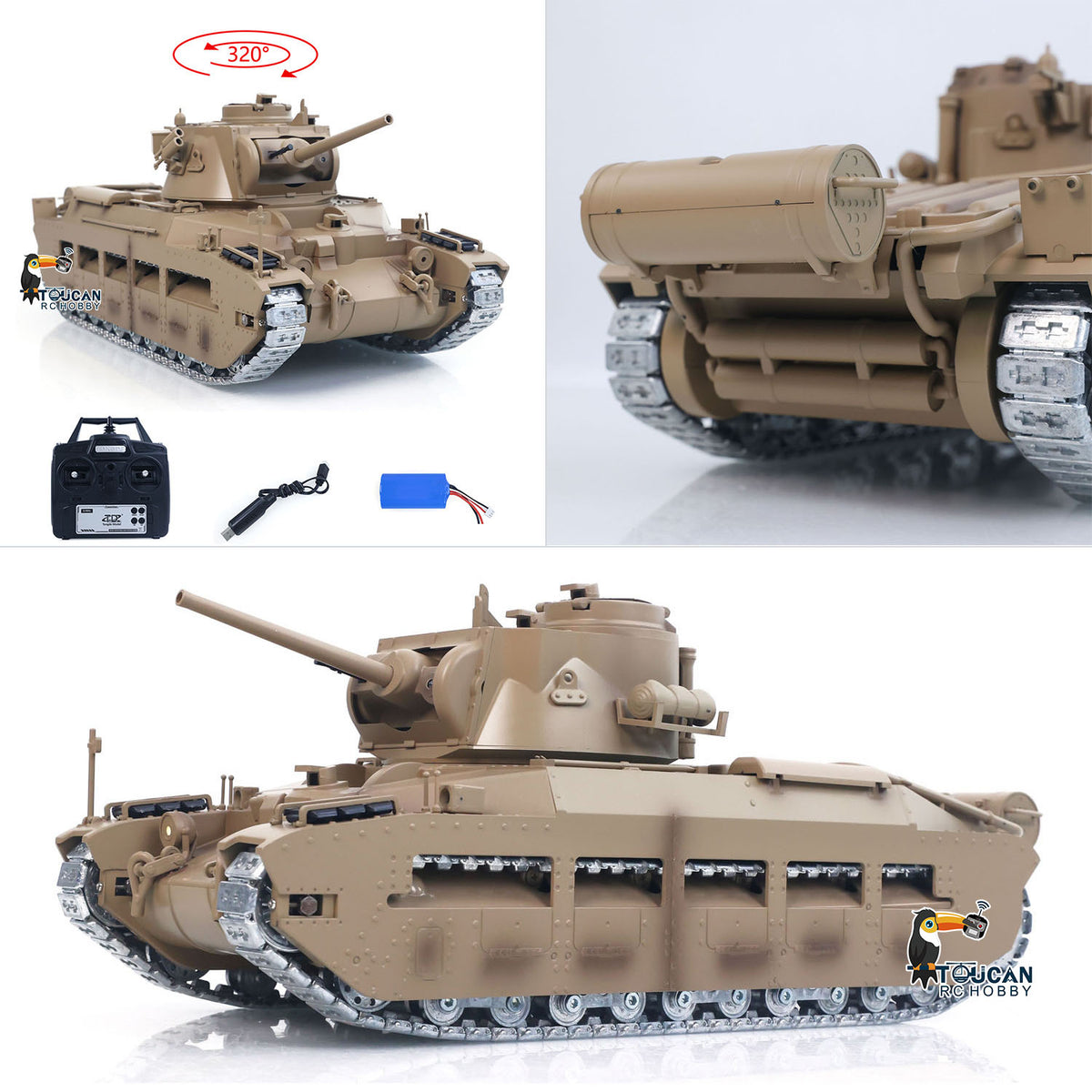 1/16 RC Tank Matilda III IV Tongde IR Turret Rotary 320 Degree Electric Remote Control Military Vehicle Metal Gearbox Road Wheel
