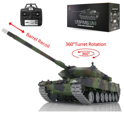 Henglong 1/16 TK7.0 German Leopard2A6 RTR RC Tank Model 3889 IR BB Smoke Barrel Recoil 360 Degrees Turret Metal Tracks Sprockets Idlers Road Wheels Gearbox