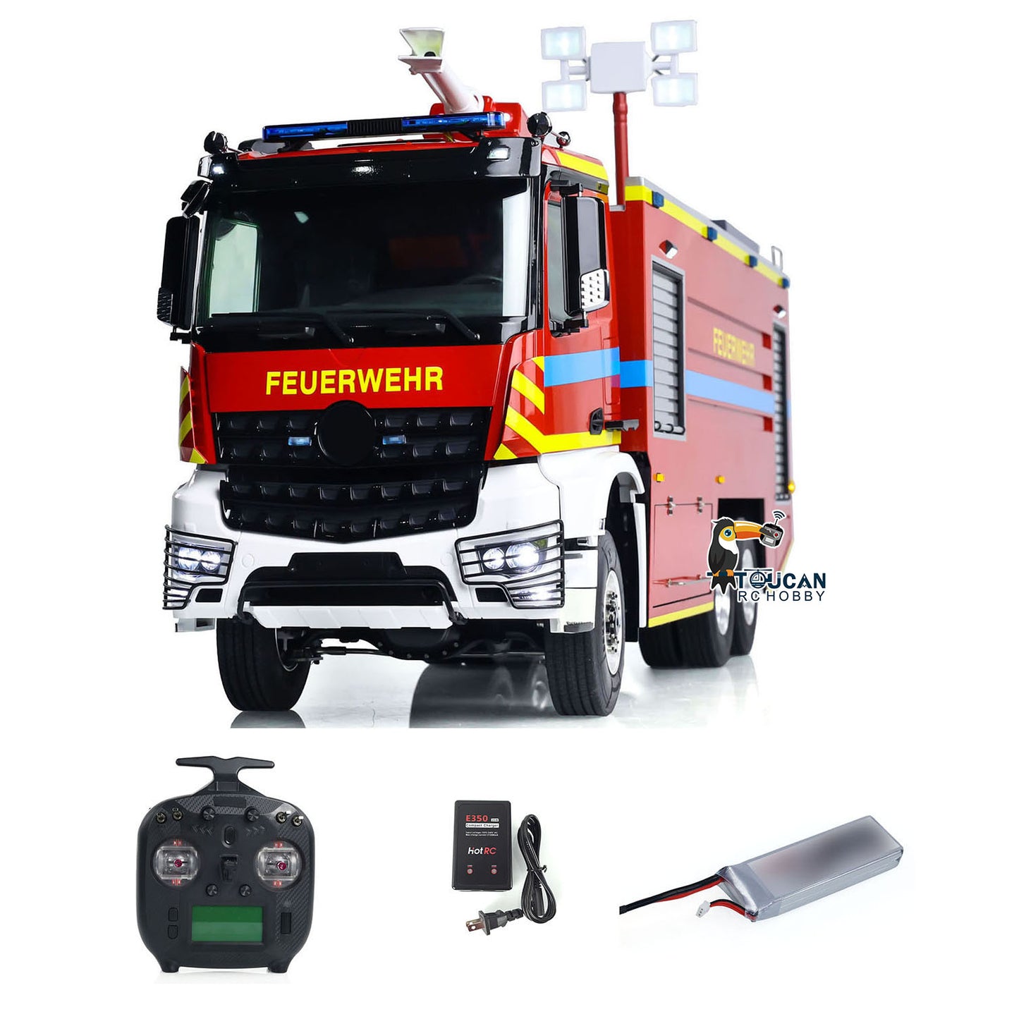 1/14 RC Feuerwehrfahrzeuge 6x6 Ferngesteuertes Feuerwehrauto Betriebsbereites Auto Emuliertes Modell Lichter Ton ST8 Sender