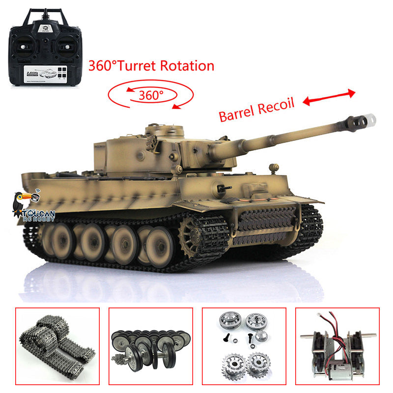 Henglong 1/16 TK7.0 German Tiger I RTR RC Tank 3818 with Barrel Recoil 360 Degrees Turret BB IR Smoke Metal Tracks Sprockets Idlers Road Wheels