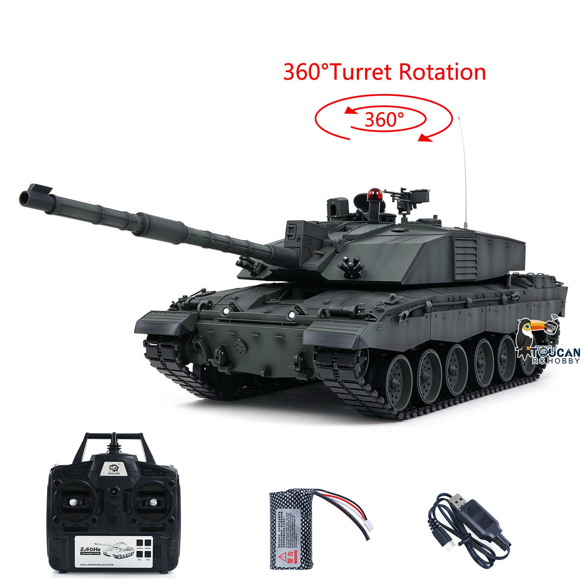 TOUCAN RC HOBBY Henglong 1/16 TK7.0 Professional British Challenger II 3908 RTR RC Tank 360 Degrees Turret BB IR Smoke Metal Tracks Sprockets Idlers Road Wheels Gearbox