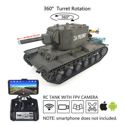 Verbesserter Henglong 1/16 TK7.0 Sowjetischer KV-2 Gigant, fahrbereit, ferngesteuerter Panzer, 3949, 360-Grad-Turm, FPV-Sound, Rauch, Metallketten