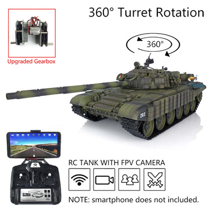 Heng Long 1/16 TK7.0 Plastic Soviet T72 RTR RC Tank 3939 with Steel Gearbox Armor 360 Degree Turret BB Infrared Combat Smoke