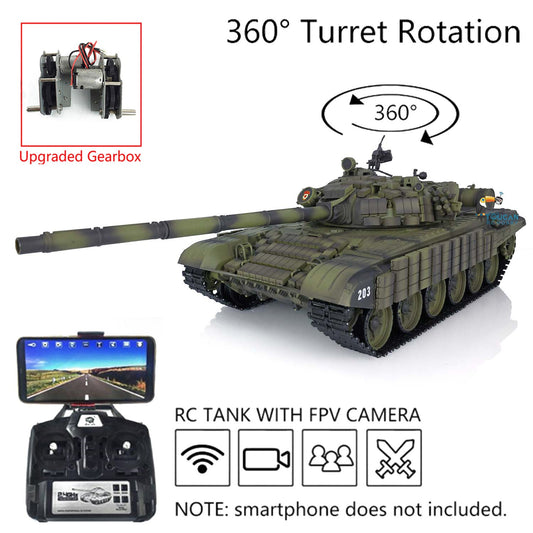 Heng Long 1/16 TK7.0 Plastic Soviet T72 RTR RC Tank 3939 with Steel Gearbox Armor 360 Degree Turret BB Infrared Combat Smoke