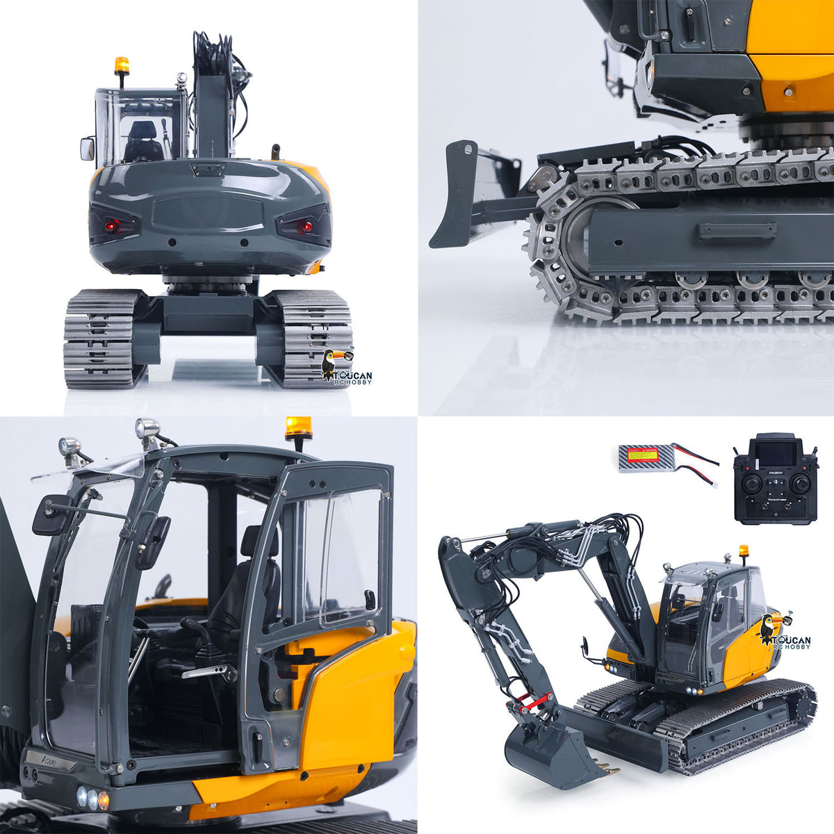 TOUCAN RC HOBBY PROMOTION LESU Metal 1/14 Hydraulic RC Excavator MC15 4 Arms Remote Control Digger Model 9 Ways Valve Dual Pumps Light Sound Radio Battery
